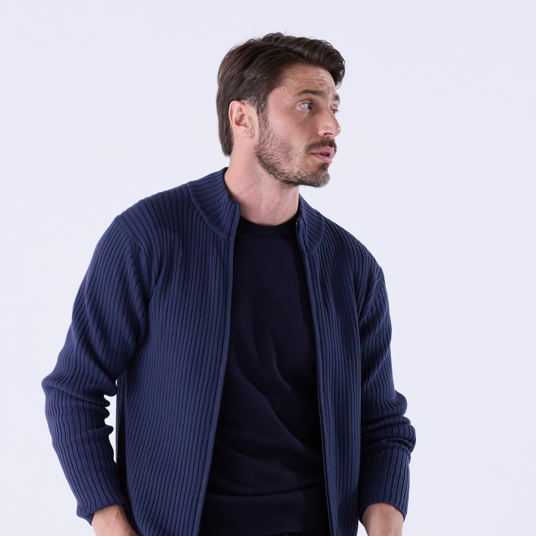 A.ROEGE HOVEダークグレー リブ編み カーディガン 長袖 A.ROEGE HOVEダークグレー リブ編み カーディガン 長袖